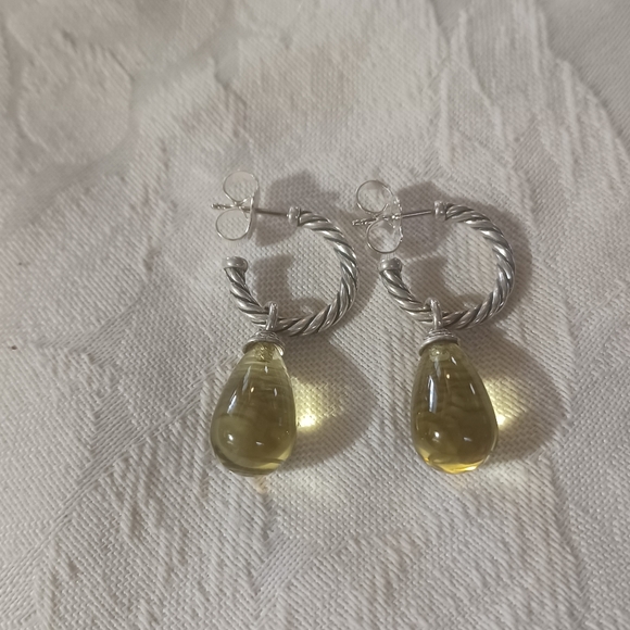 David Yurman Cable Citrine Drop Earrings, SS - Picture 2 of 9